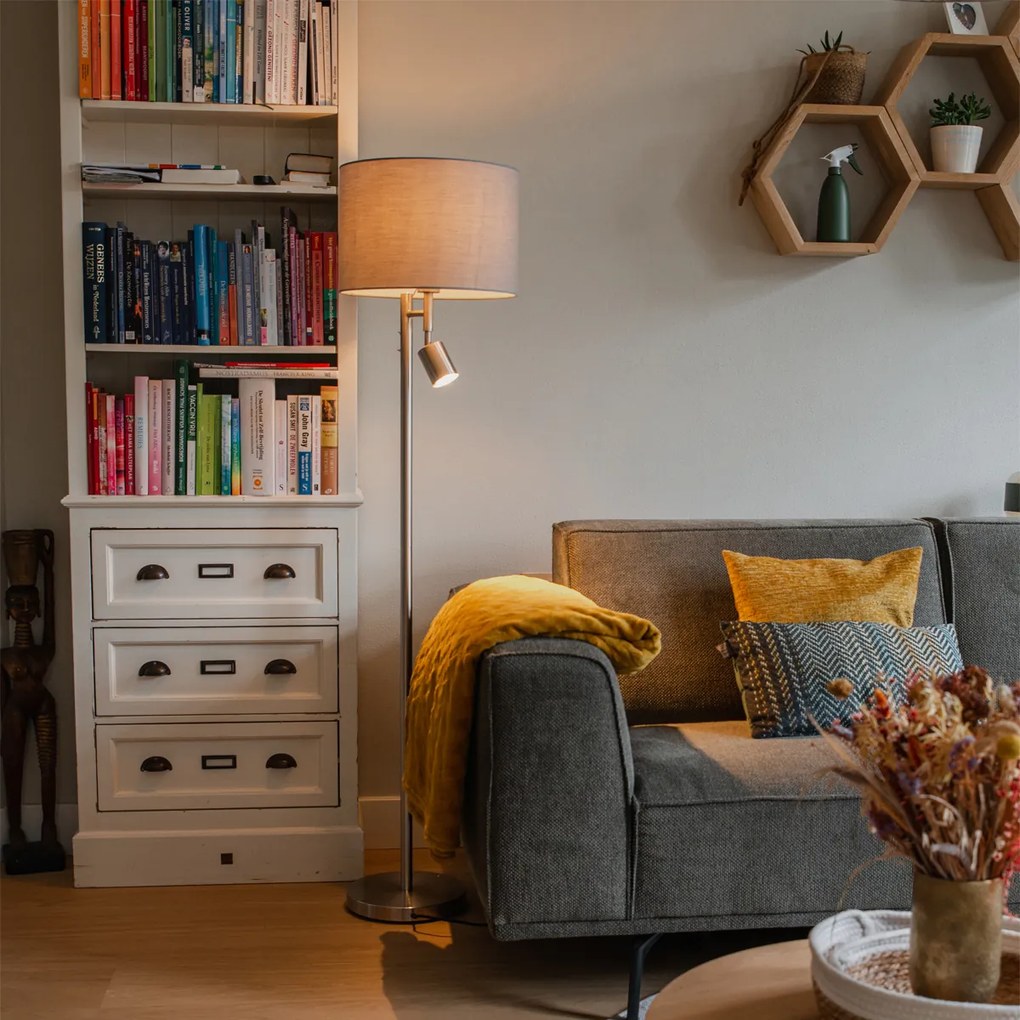 Lampă de podea din oțel cu abajur gri și lampă de citit - Jelena