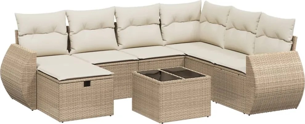 vidaXL Set canapele de grădină, 8 piese, cu perne, bej, poliratan
