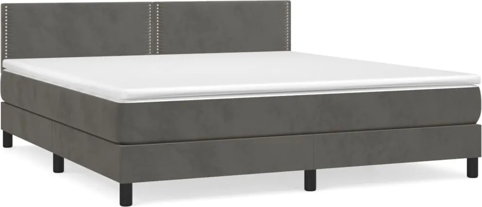 vidaXL Pat box spring cu saltea, gri închis, 160x200 cm, catifea