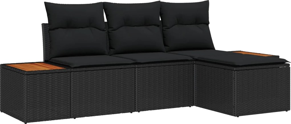vidaXL Set de canapele pentru grădină cu pernă 4 pcs Negru Poli Rattan