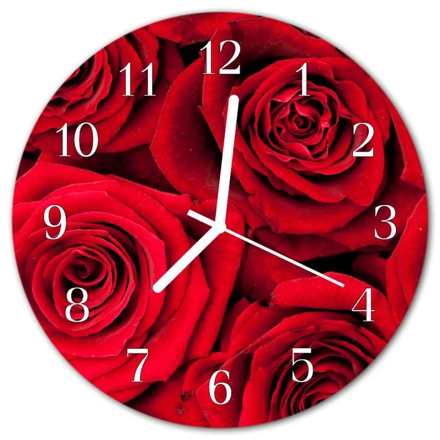 Ceas de perete din sticla rotund Trandafiri Flori &amp; Plante Red