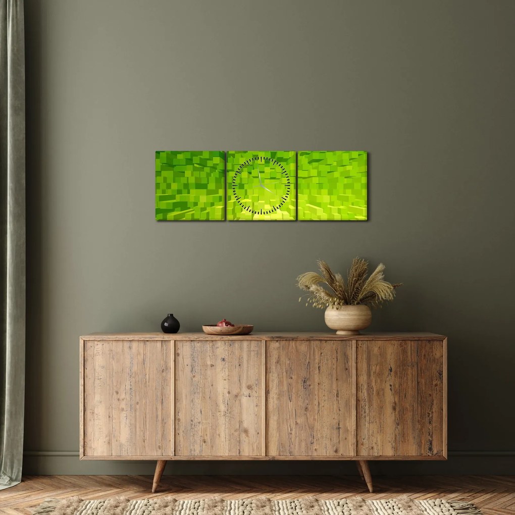 Tabloul cuburilor galbenverzui (cu ceas) (90x30 cm)