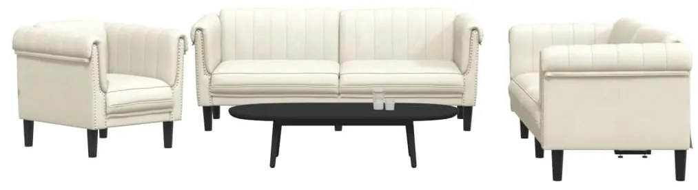 vidaXL Set de canapele, 3 piese, crem, catifea