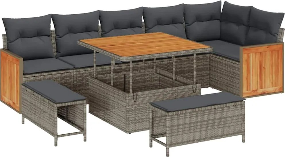 vidaXL Set de canapele pentru grădină cu pernă 11 pcs Gri poliratan