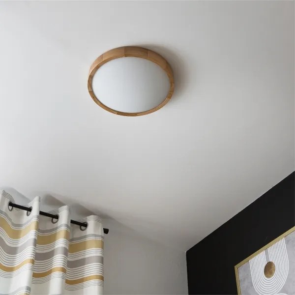 Brilagi-LED plafonieră dimabilă RGBW CARVALHO SLIM, 2x E27/9W/230V, Wi-Fi, stejar, Ø37 cm
