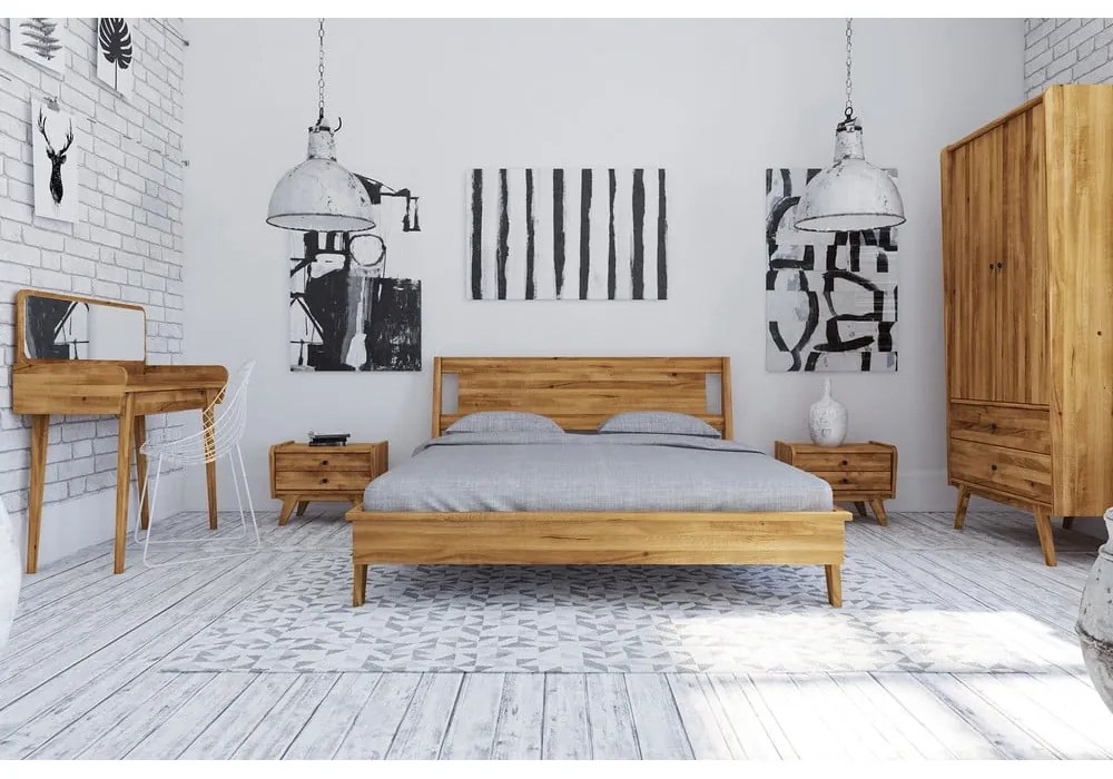 Pat dublu din lemn de stejar 180x200 cm Retro 2 - The Beds