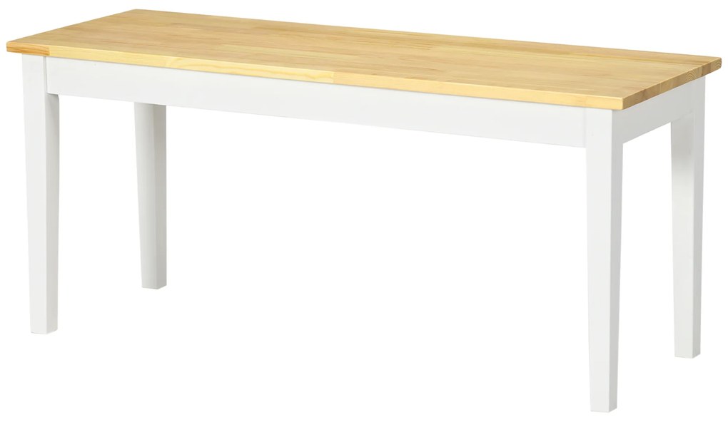HOMCOM Banc din lemn pentru 2 persoane bicolore cu șezut natural și picioare albe 102 x 36 x 45 cm | Aosom Romania