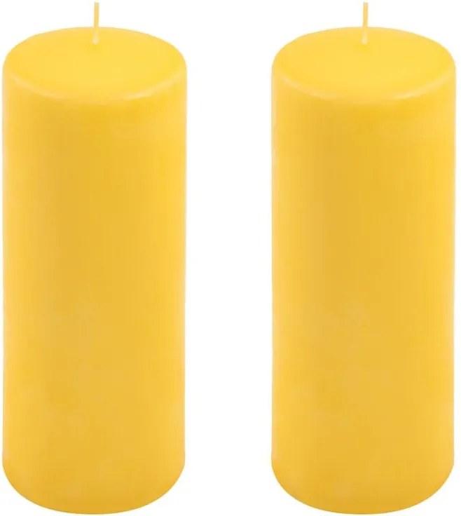 Set de lumânări tip pilon, 20 cm, Ø 7,5 cm, galben, 2 buc