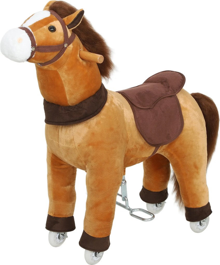 AIYAPLAY Cal de călărie pentru copii, husă textilă, cadru stabil, roți line, cal balansoar, 3-5 ani, maro închis | Aosom Romania