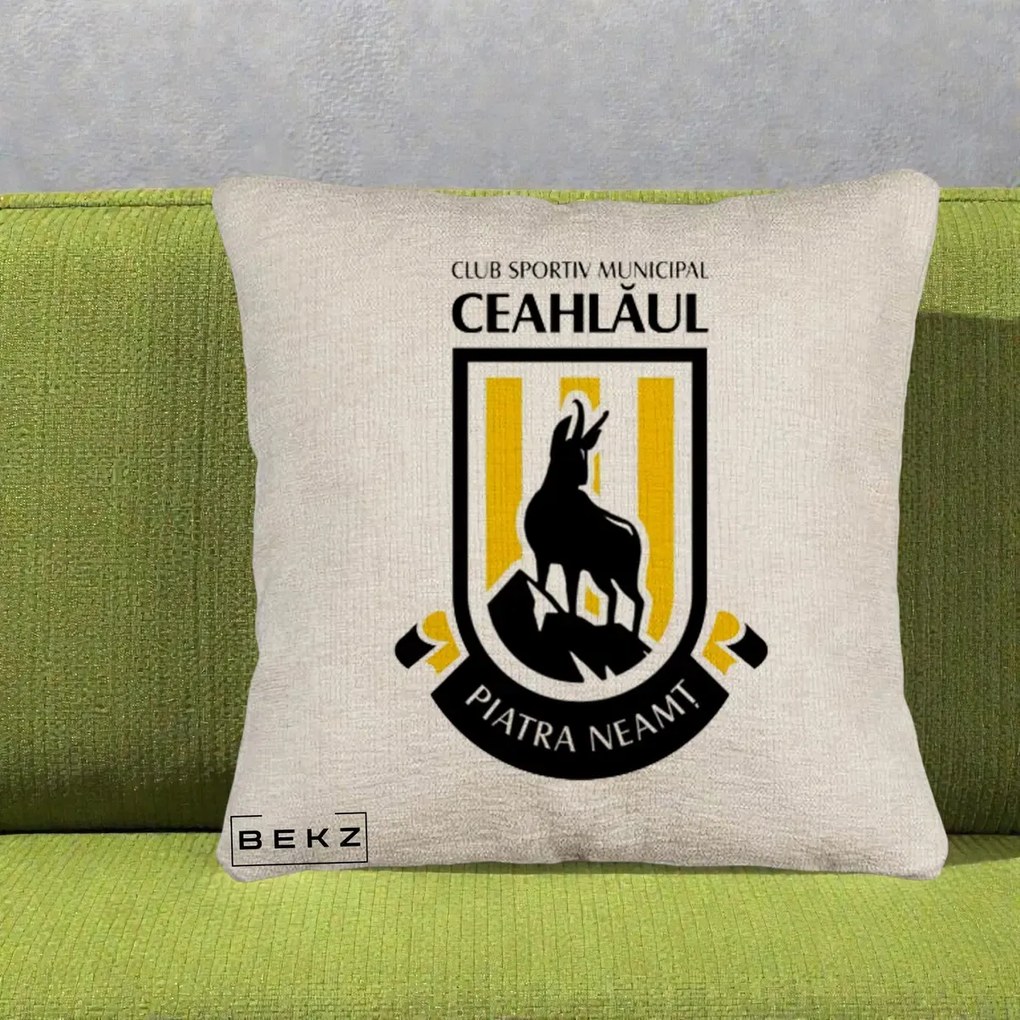 Perna Personalizata CSM Ceahlaul Piatra Neamt Fotbal, 40x40 cm, Bej Canapea, Husa Detasabila, Perna Inclusa, BEKZ®