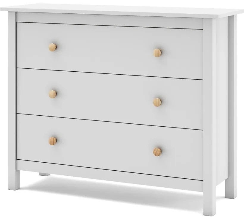 Comodă pentru copii albă joasă din lemn de pin 100x80 cm Max – Marckeric