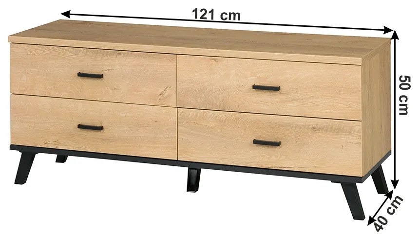 TV măsuţă, stejar lefkas/negru, SIRAN TYP 7