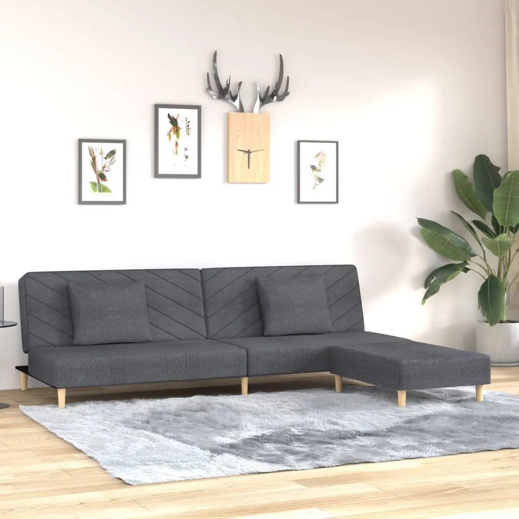 3081808 vidaXL Canapea pat cu 2 locuri, cu 2 perne&taburet, gri închis, textil