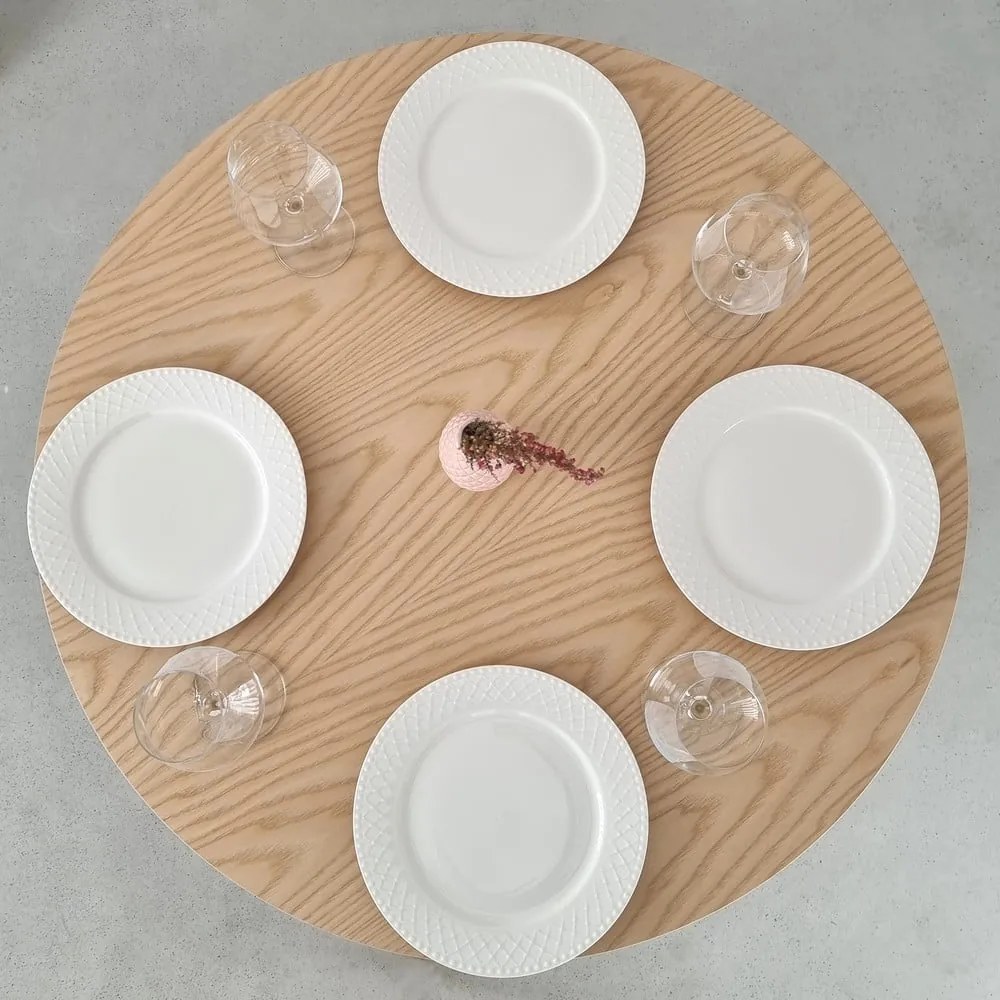 Masă de dining rotundă cu blat cu aspect de lemn de frasin ø 80 cm Jubi – Ragaba