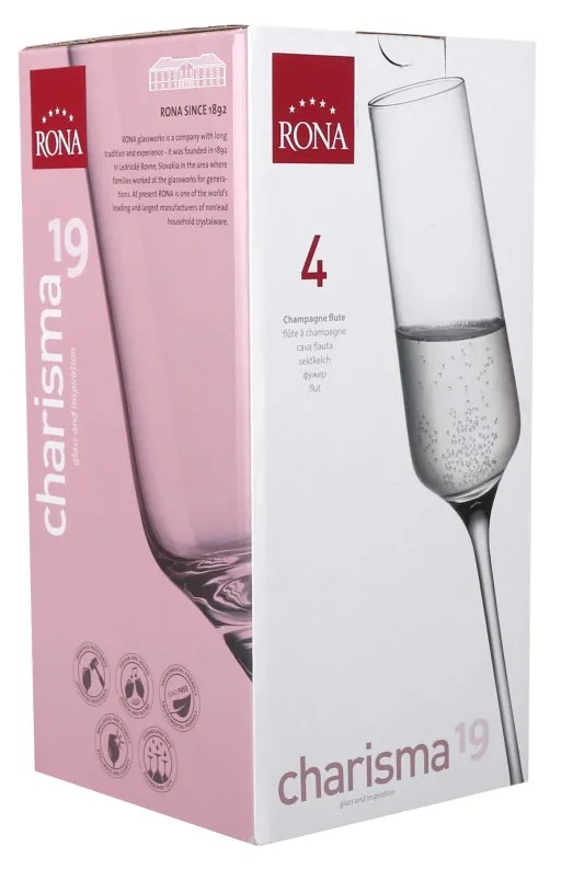 Set 4 pahare sampanie 190ml, RONA Charisma