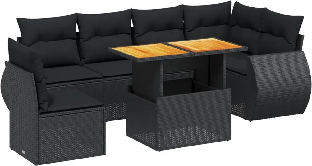 vidaXL Set canapele de grădină cu perne, 7 piese, negru, poliratan