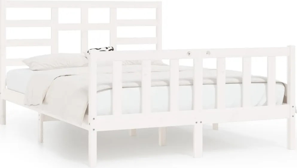 vidaXL Cadru de pat fără saltea, alb, 160x200 cm, lemn masiv pin