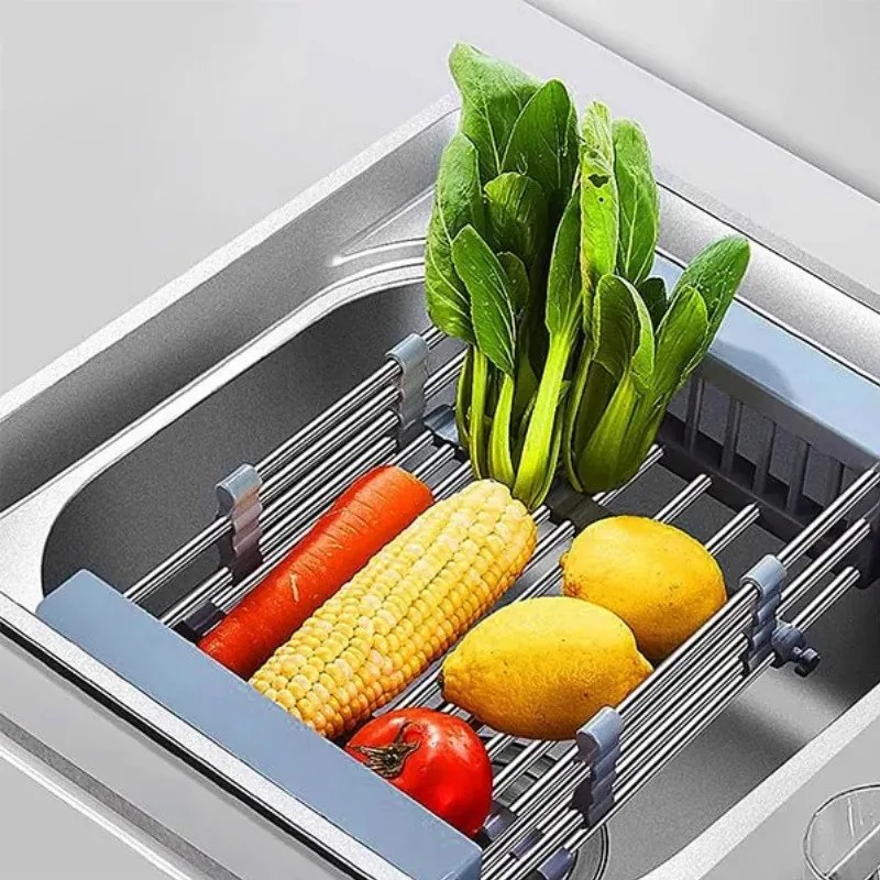 Resigilat: Suport reglabil de depozitare si scurgere Sinkmate, Instalare usoara, Compact, Pana la 10 kg, Gri/Argintiu
