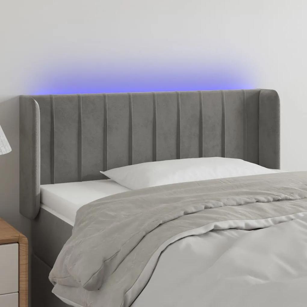 3123510 vidaXL Tăblie de pat cu LED, gri deschis, 93x16x78/88 cm, catifea