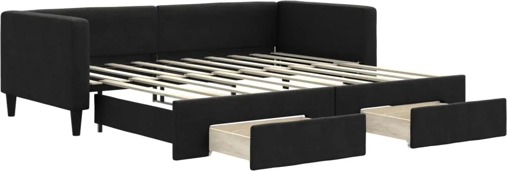 vidaXL Pat de zi cu extensie și sertare, negru, 90x190cm, textil