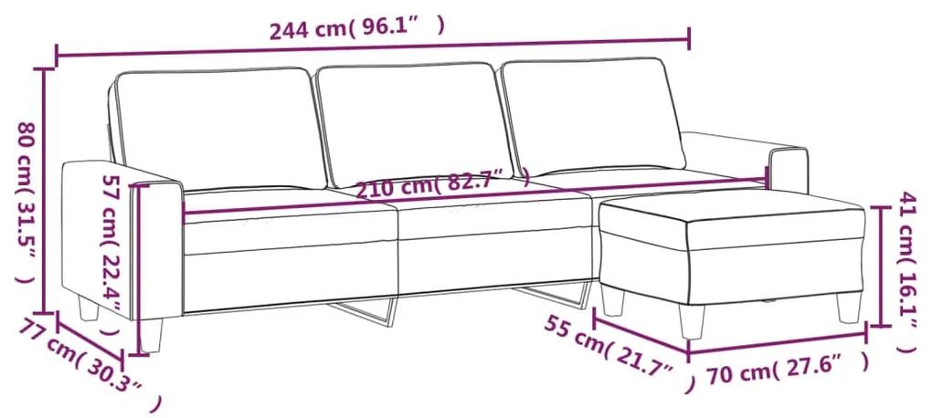 Canapea cu 3 locuri si taburet, bej, 210 cm, microfibra