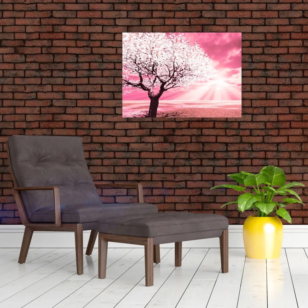 Tablou pe sticlă cu pomul roz (70x50 cm)