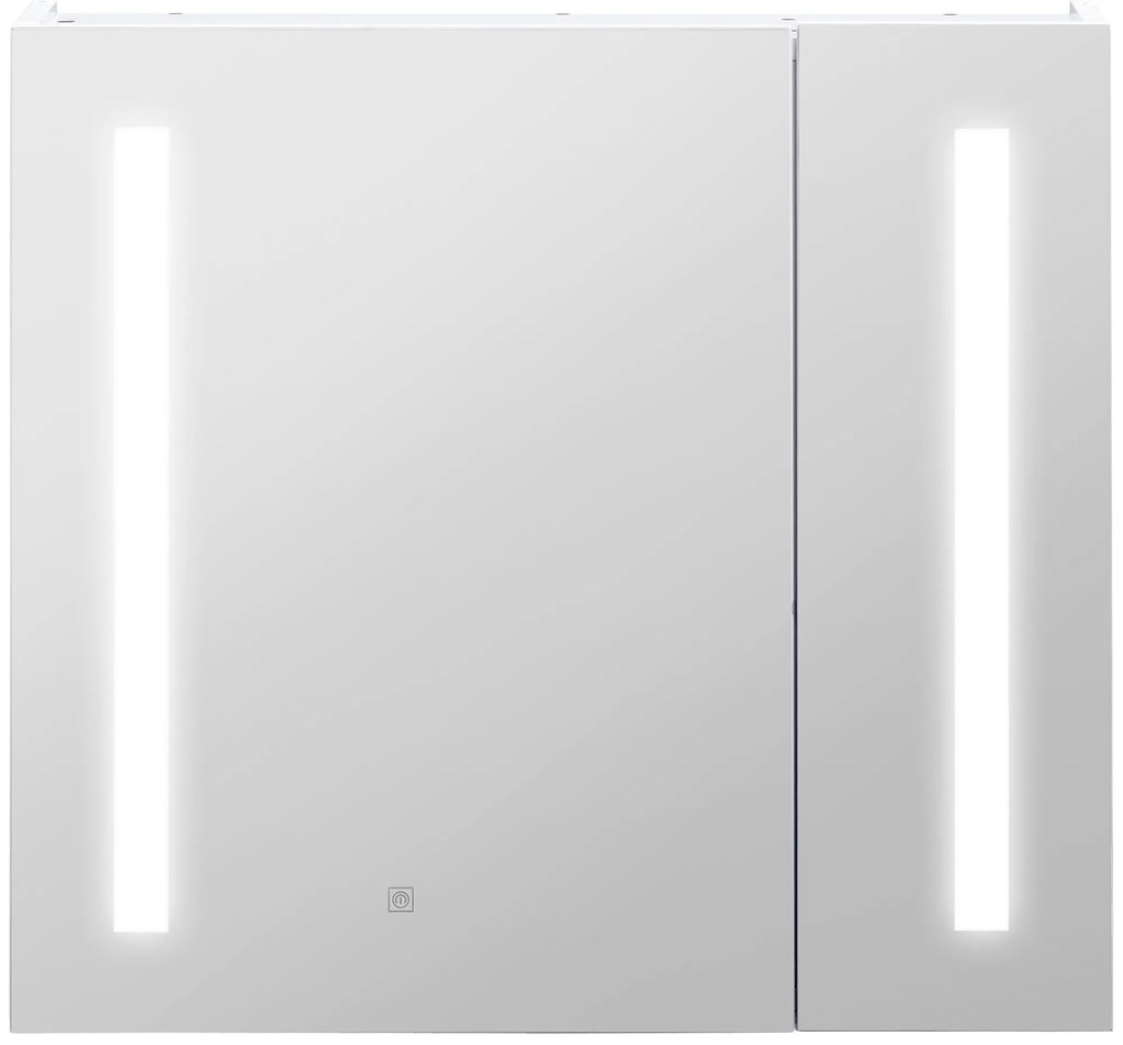 kleankin Oglindă de perete cu LED-uri pentru baie, 2 uși și 3 niveluri, 70 x 15 x 65 cm, alb | Aosom Romania