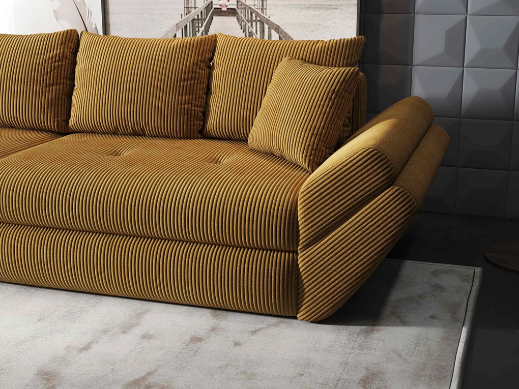 Canapea extensibilă dumonde cu ladă de depozitare si sezut confortabil din spuma high-density, Loana Zoom Mustar 300x100 cm