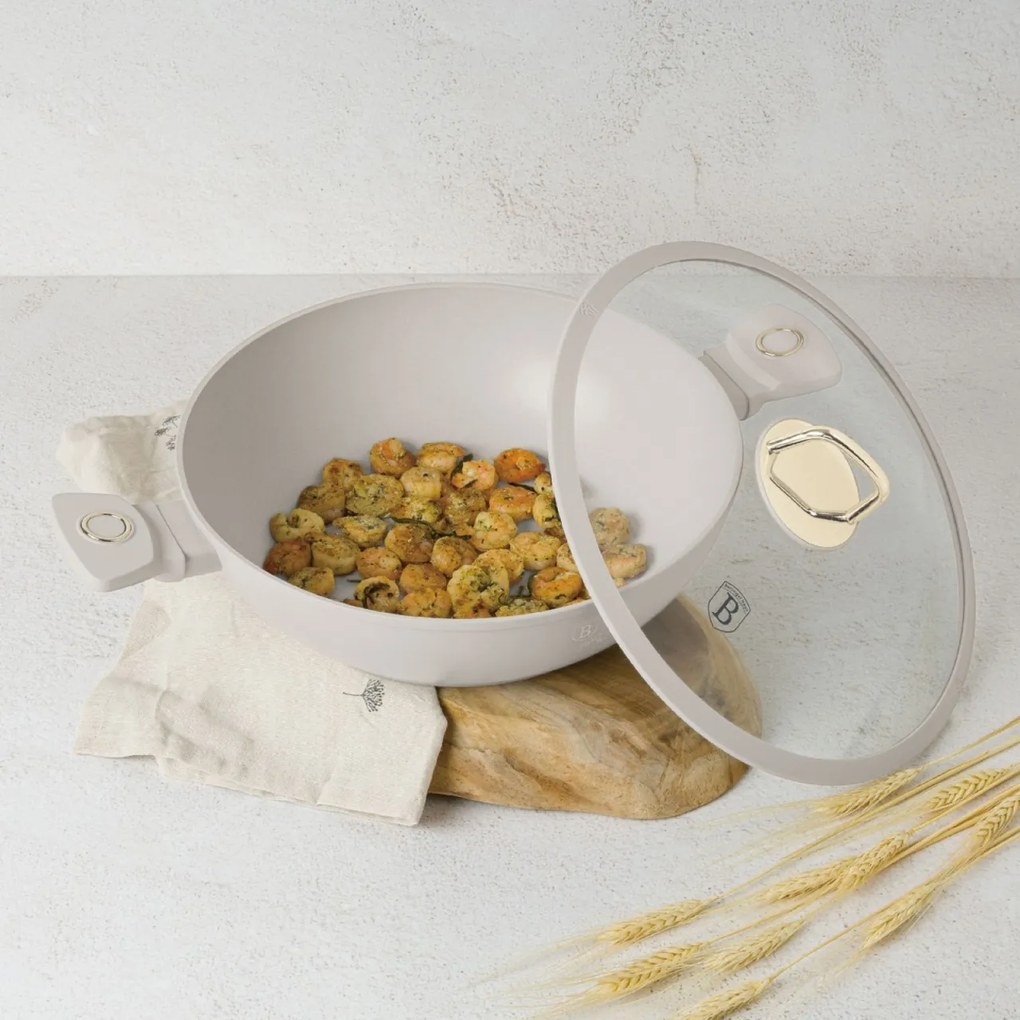 Wok cu capac 30 cm Sahara Berlinger Haus BH 8065, strat antiaderent, crem