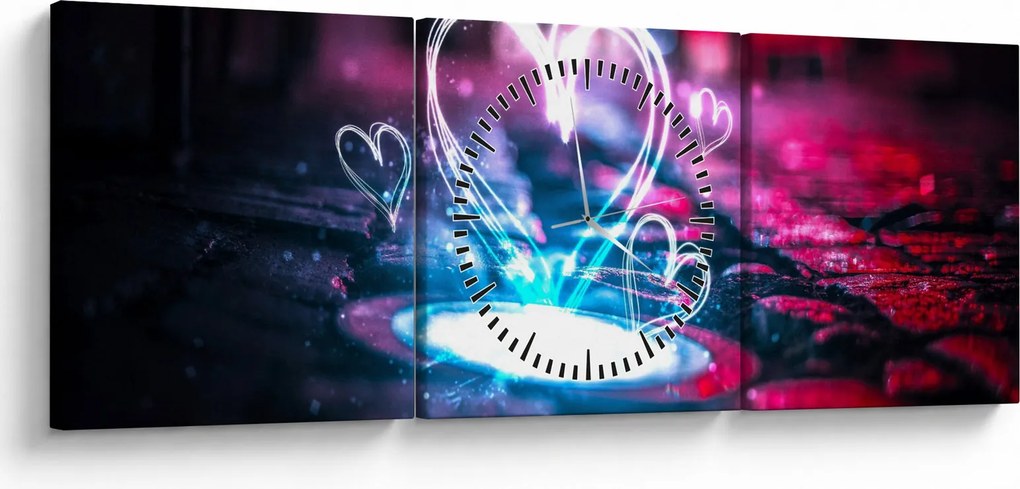 Tablou cu inima iluminată (cu ceas) (90x30 cm)