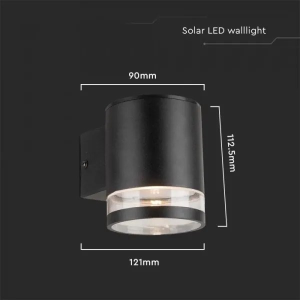 LED lampă solară de perete exterior 1W 3,7V 3000K IP54 negru