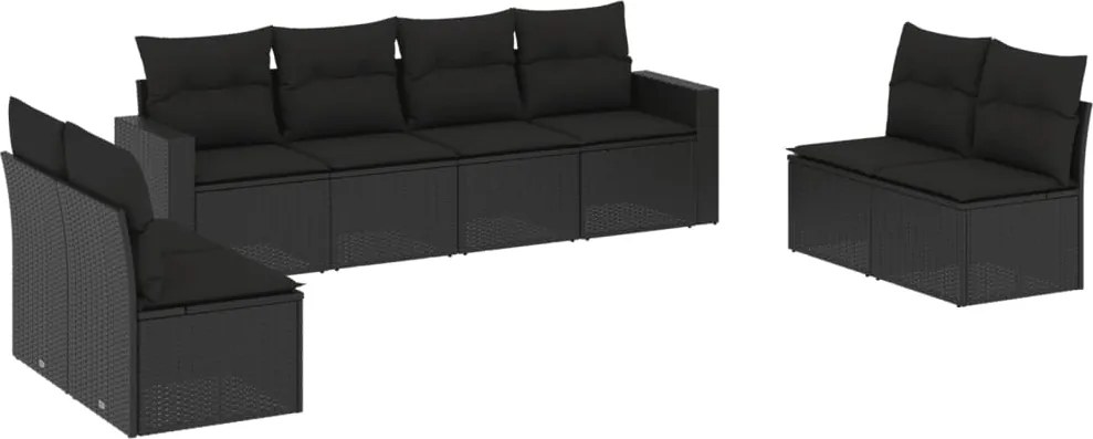 vidaXL Set mobilier de grădină cu perne, 8 piese, negru, poliratan