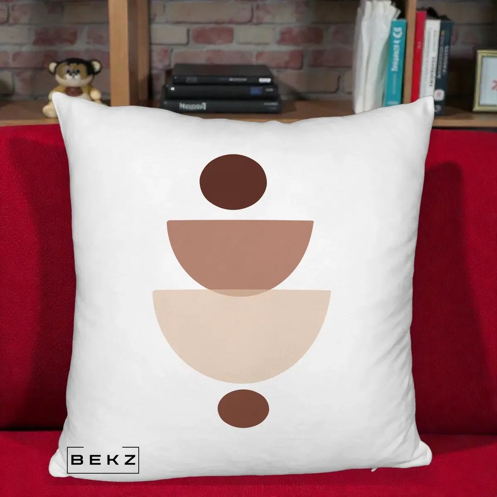 Perna Decorativa Geometric Boho Balance, 40x40 cm, Alb Pufos, Husa Detasabila, Perna Inclusa, BEKZ®