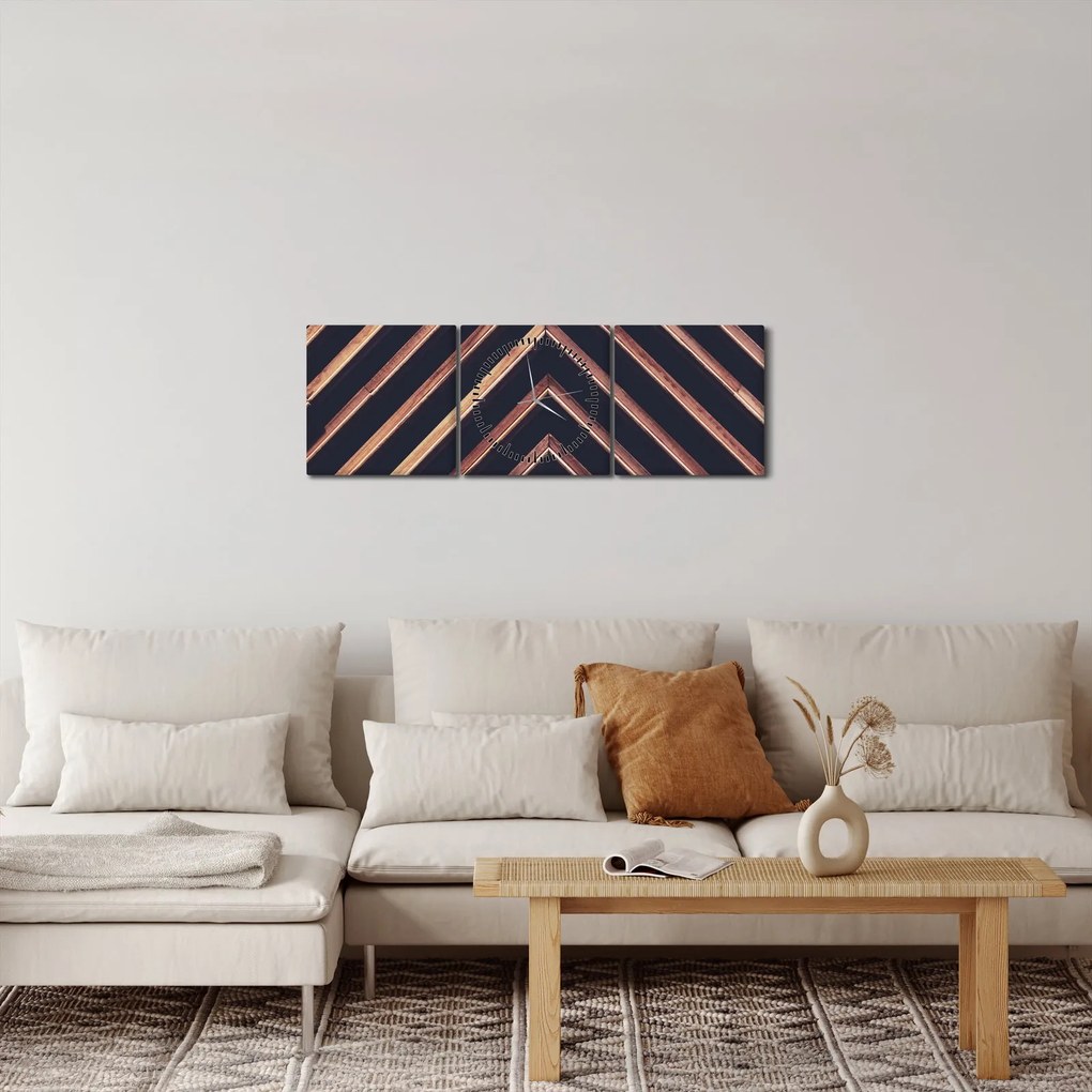 Tablou - Motiv de lemn pe fond negru (cu ceas) (90x30 cm)
