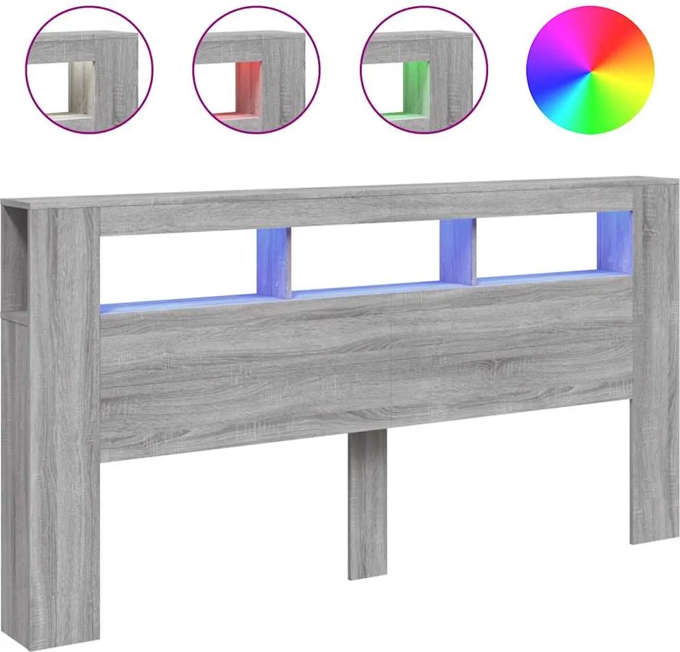 vidaXL Tăblie de pat cu LED gri sonoma 200x18,5x103,5cm lemn prelucrat