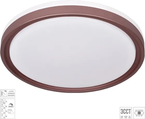 Prezent Plafonieră LED FLOREN 71344-LED, dimmabilă, 30W/230V, 3000/4000/6500K, maro
