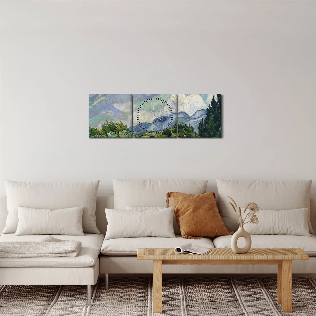 Tablou - Vincent van Gogh, Wheat Field with Cypresses, reproducere (cu ceas) (90x30 cm)