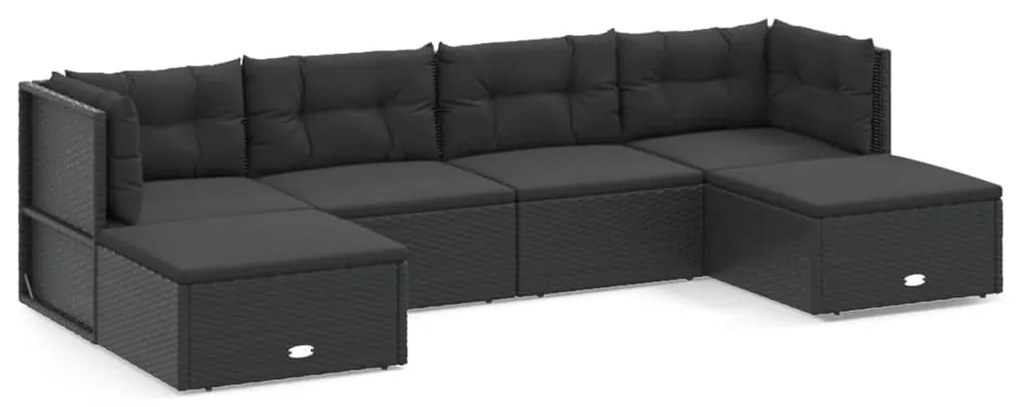 3187151 vidaXL Set mobilier de grădină cu perne, 6 piese, negru, poliratan