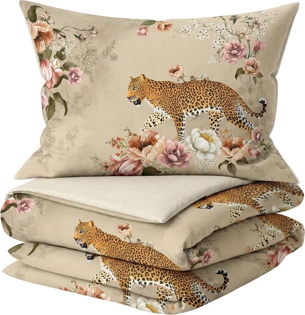 Lenjerie de pat din bumbac TIGER GARDEN bej Dimensiune lenjerie de pat: 2 buc 60 x 70 cm | 200 x 200 cm