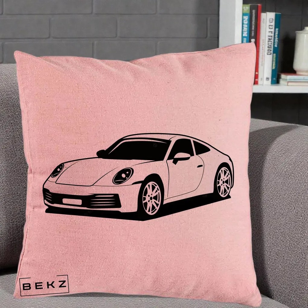 Perna Personalizata Porsche 911 Silueta, 40x40 cm, Roz, Husa Detasabila, Perna Inclusa, BEKZ®