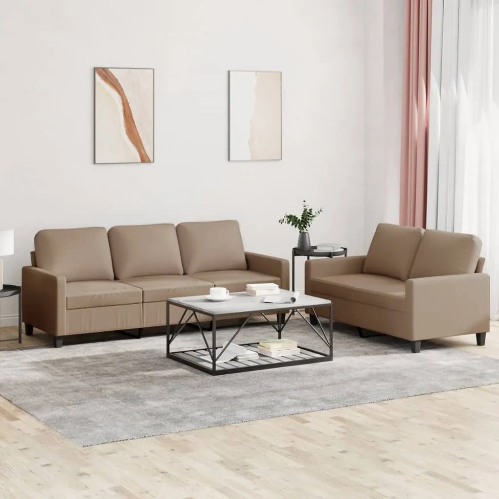 3201422 vidaXL Set de canapele cu perne, 2 piese, cappuccino, piele ecologică