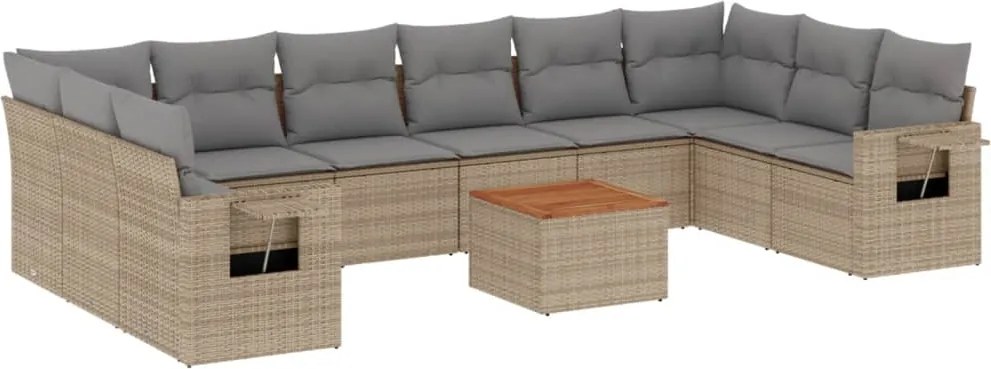 vidaXL Set canapele de grădină cu perne, 11 piese, bej, poliratan