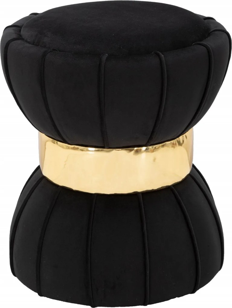 Taburet din velur cu detaliu auriu, 40 cm, gri