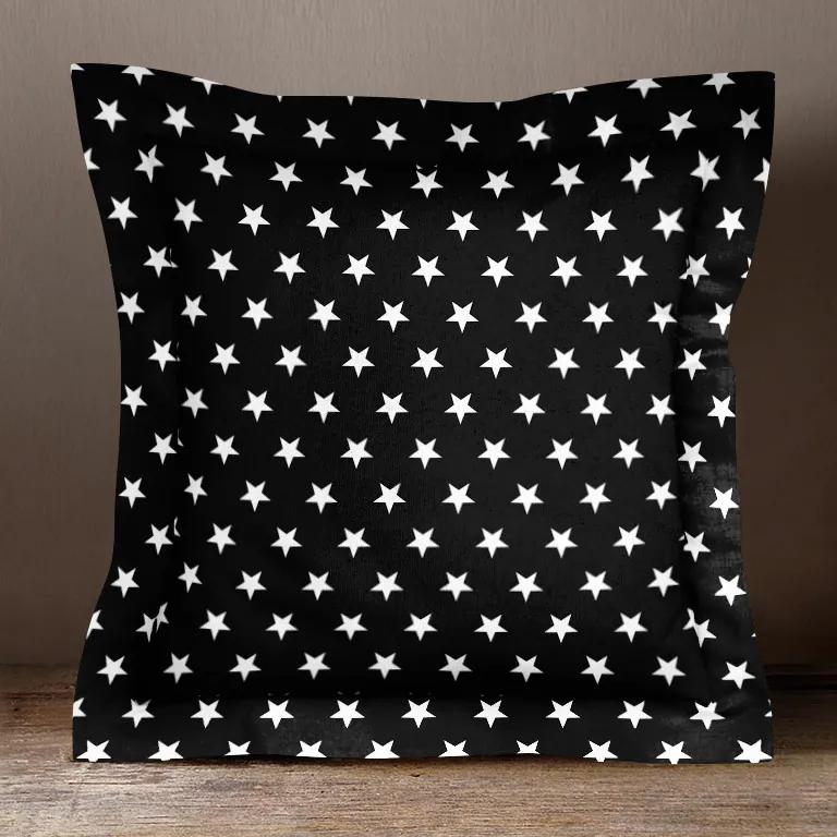 Goldea față de pernă din bumbac cu tiv decorativ - model 541- steluțe albe pe negru 40 x 60 cm