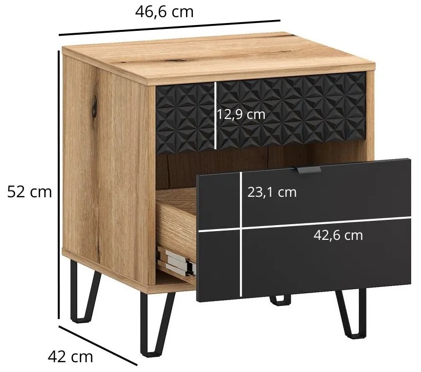 Noptieră Botones (stejar evoke + negru) . 1116774
