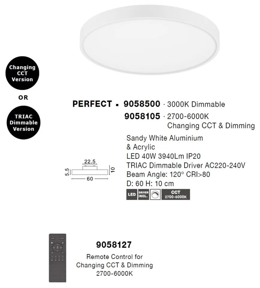 Plafoniera LED moderna design slim PERFECT 60cm alba 3000K Dimmable