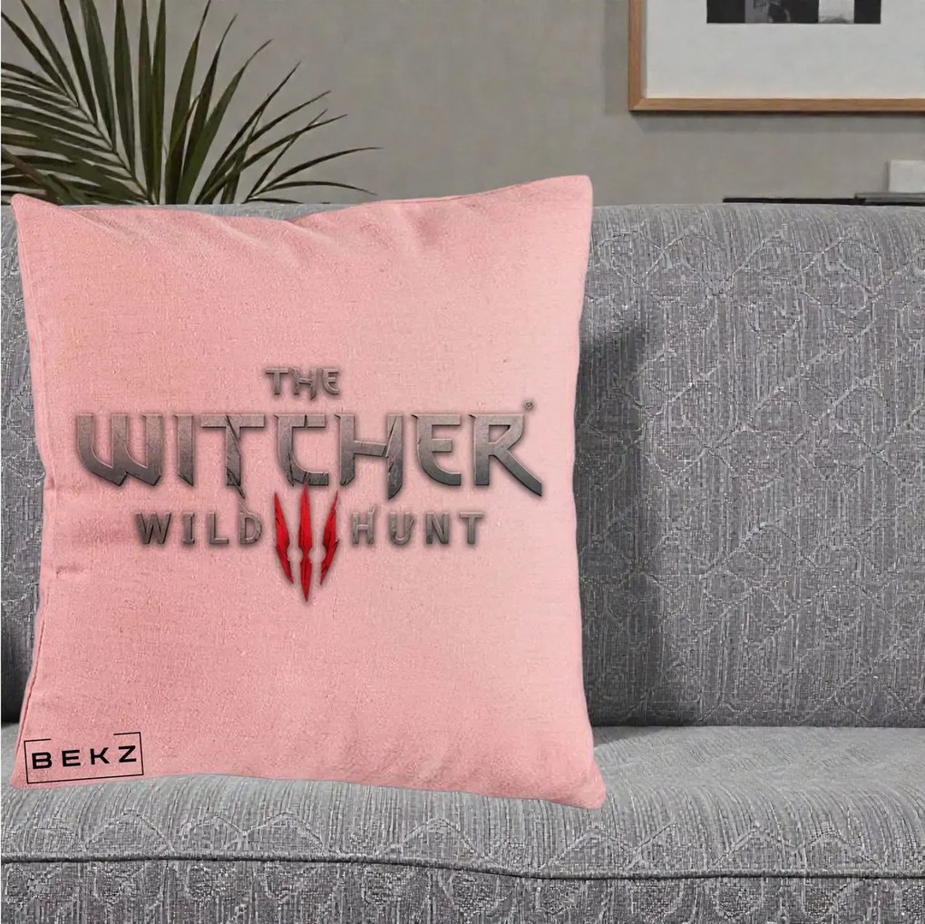 Perna Personalizata The Witcher 3 Wild Hunt, 40x40 cm, Roz, Husa Detasabila, Perna Inclusa, BEKZ®
