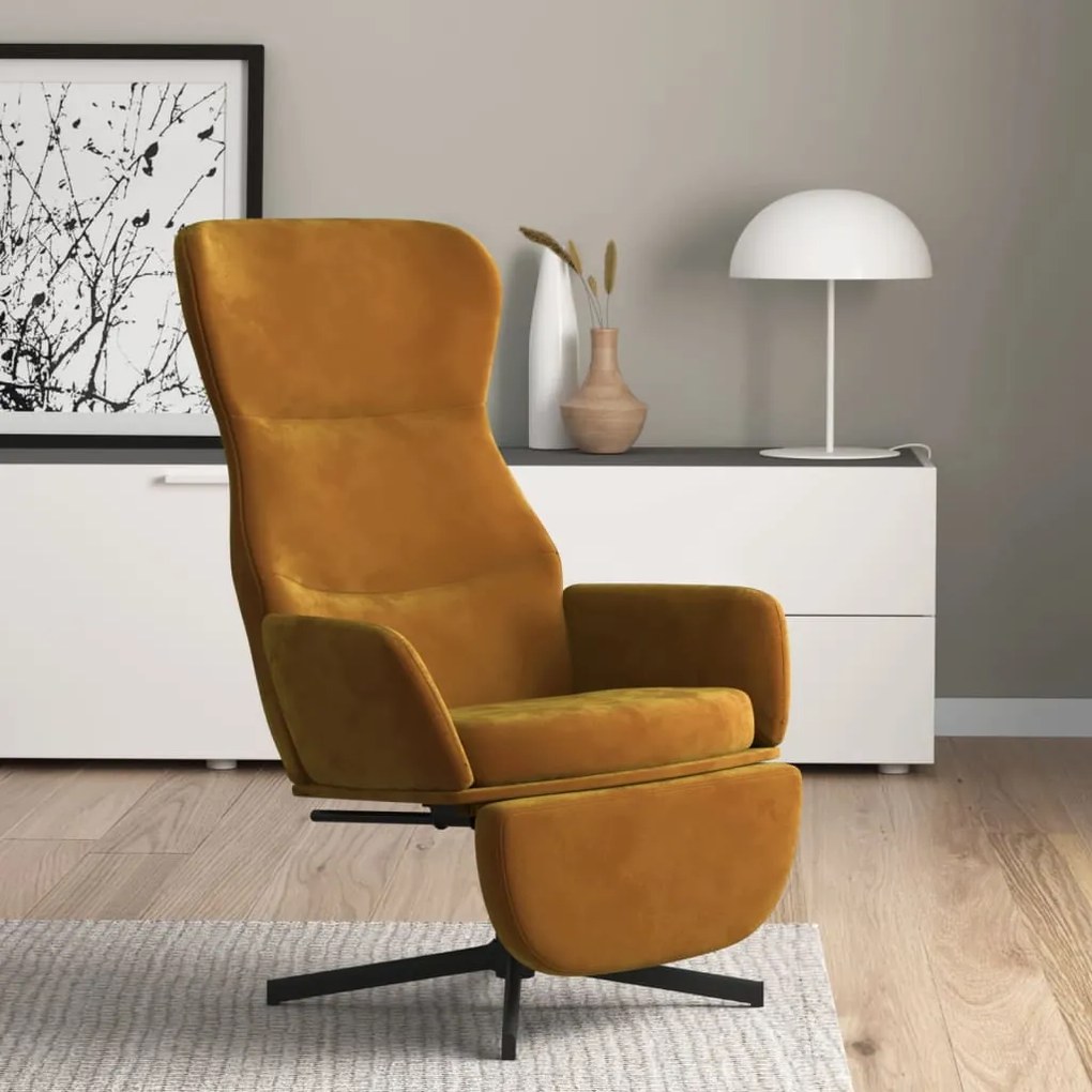 3097503 vidaXL Scaun de relaxare cu taburet, maro, catifea