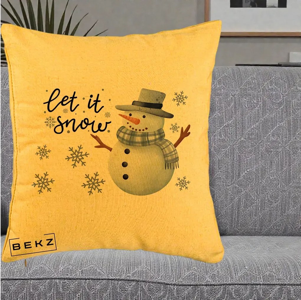 Perna Decorativa Let It Snow Om de Zapada, 40x40 cm, Galben, Husa Detasabila, Perna Inclusa, BEKZ®