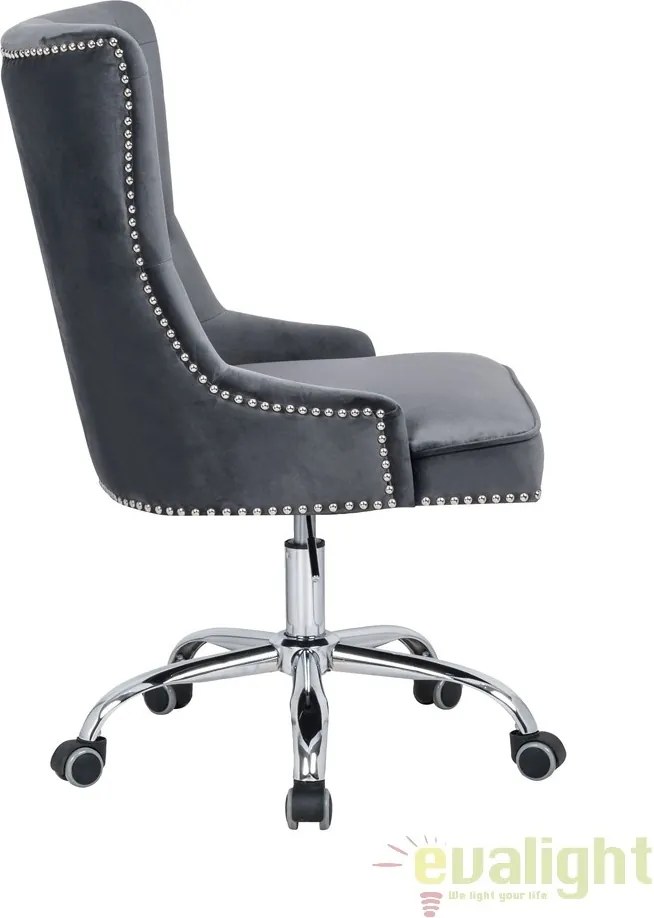 Scaun de birou elegant Victorian, catifea gri argintiu